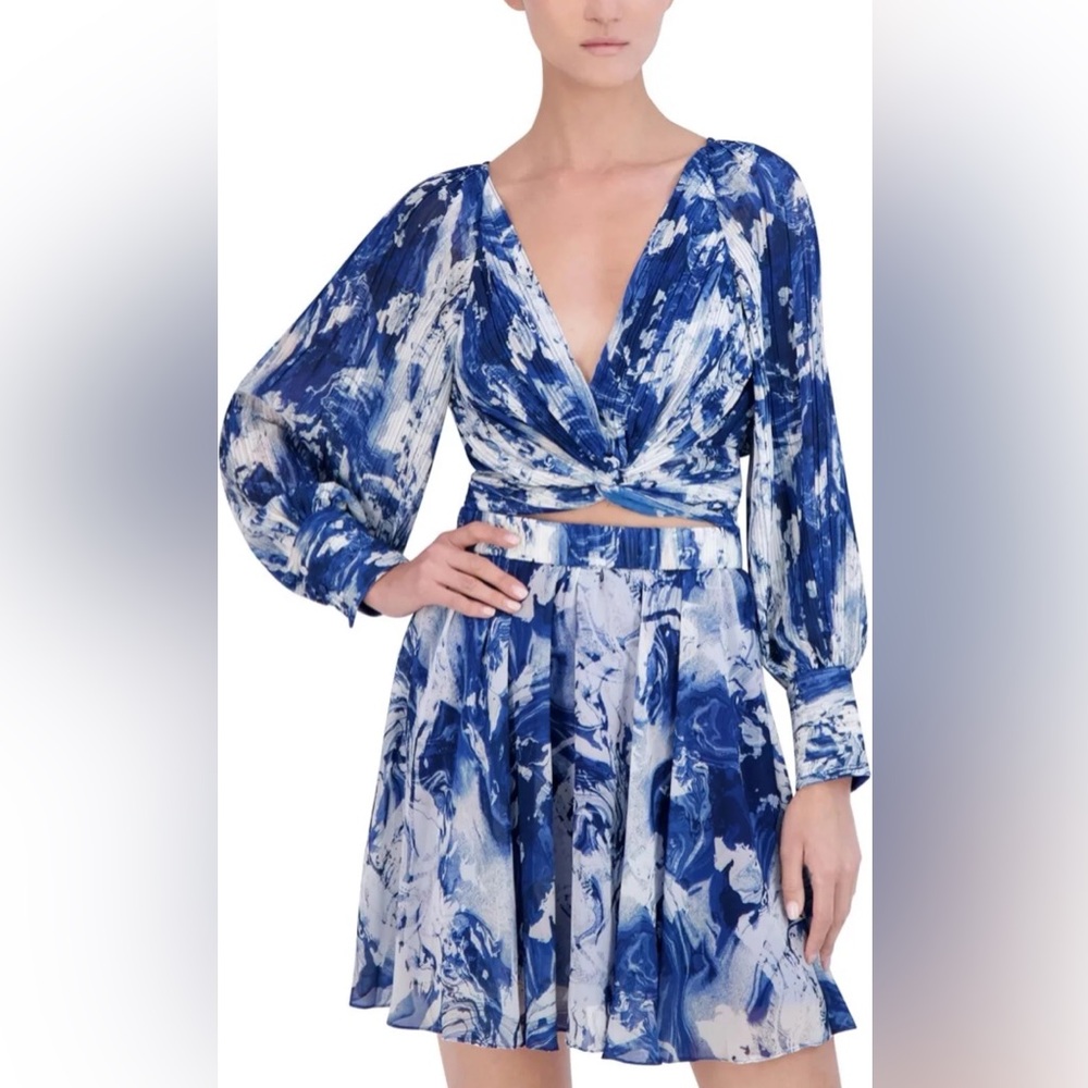BCBG Blue and White Marble Print Crop Top